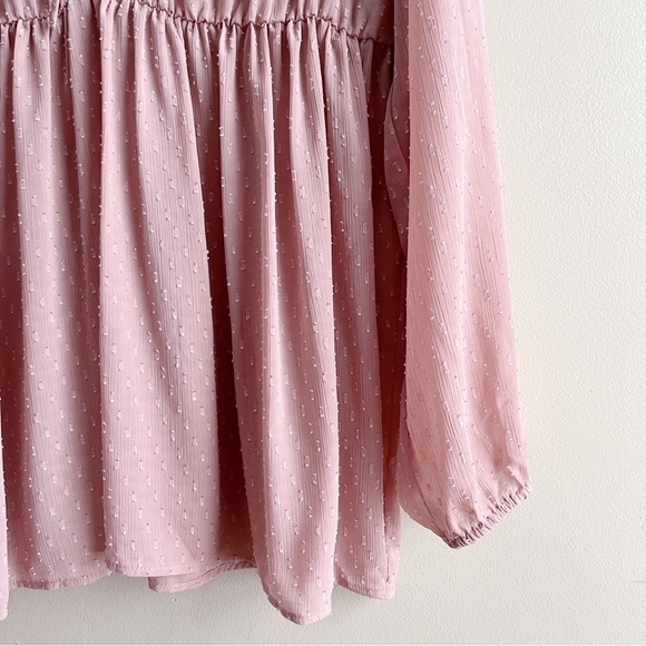 Torrid Clip Dot Tie Babydoll Peplum Blouse Top in Blush Pink, Size 2X‎ - Picture 6 of 9